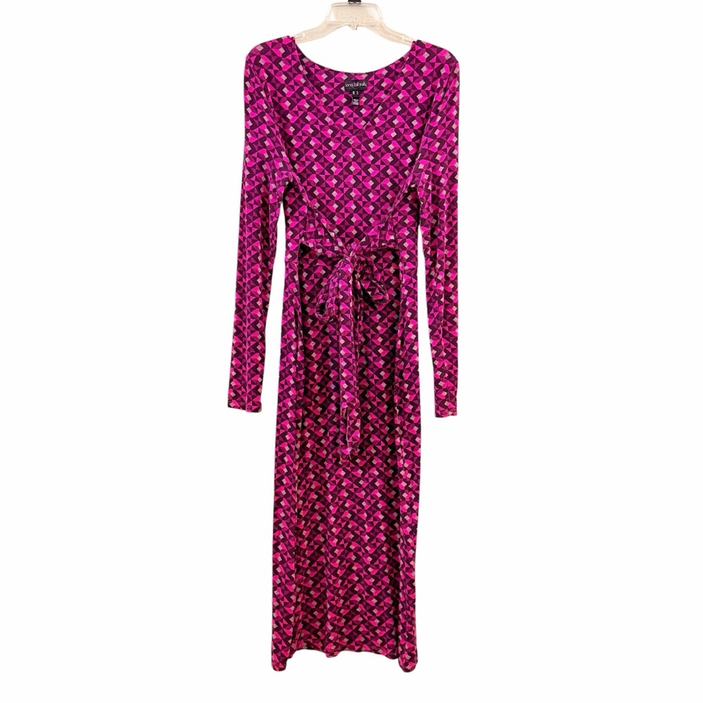 Long Tall Sally fushcia geo print belted midi dress - Picture 4 of 13